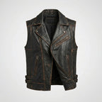 Vintage Cowhide Leather Motorcycle Vest for Men – Classic Biker Style