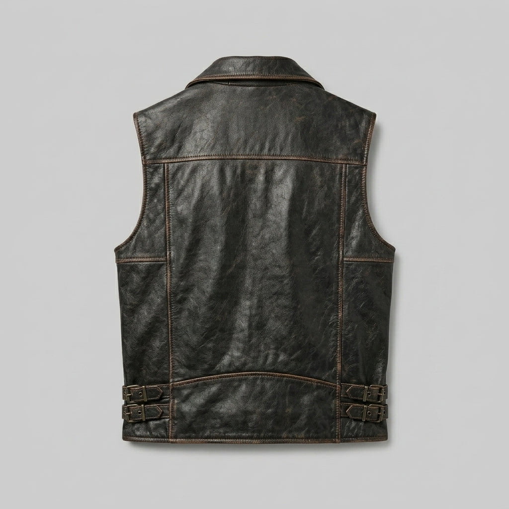 Vintage Cowhide Leather Motorcycle Vest for Men – Classic Biker Style
