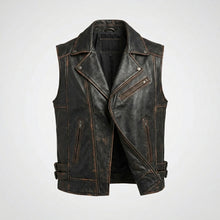 Load image into Gallery viewer, Vintage Cowhide Leather Motorcycle Vest for Men – Classic Biker Style

