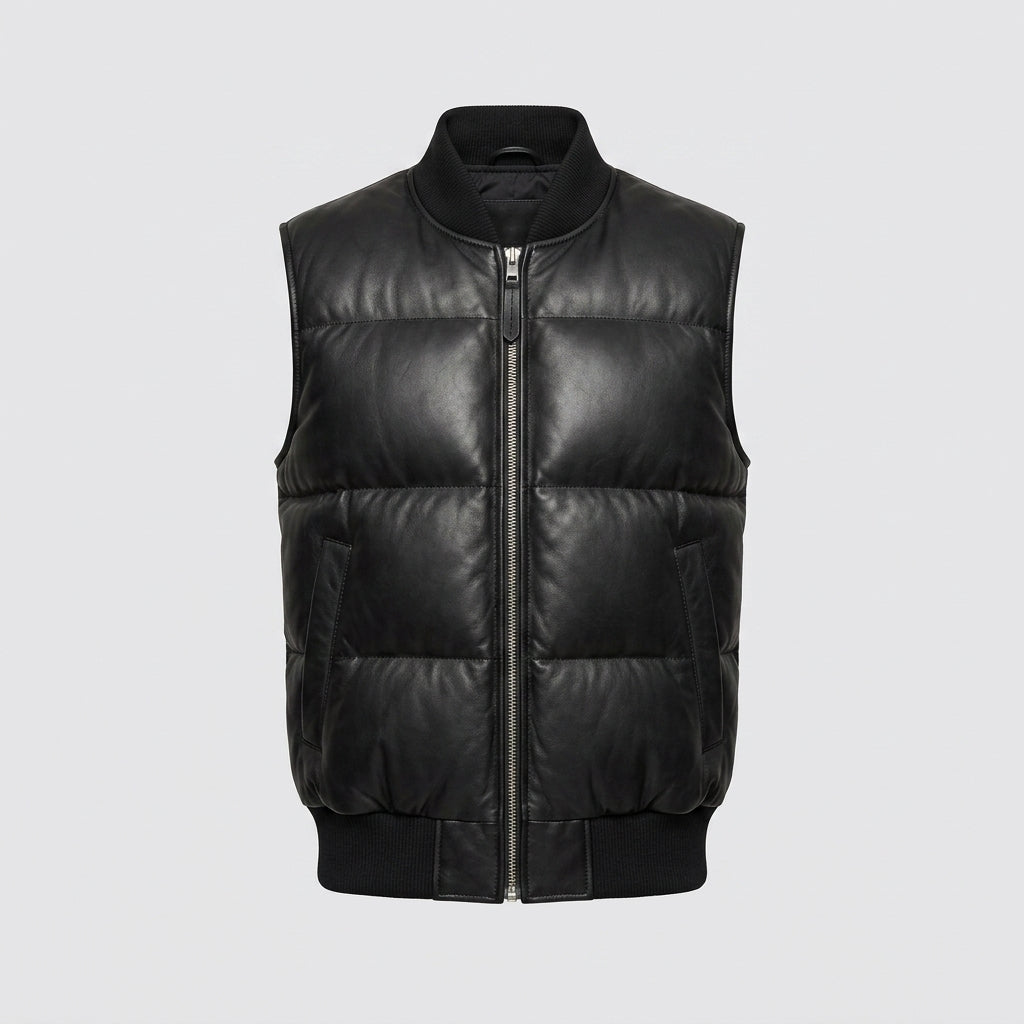 Naro Black Leather Puffer Vest – Buttery Soft Luxury Style