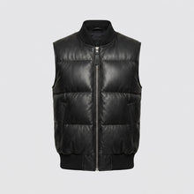 Load image into Gallery viewer, Naro Black Leather Puffer Vest – Buttery Soft Luxury Style
