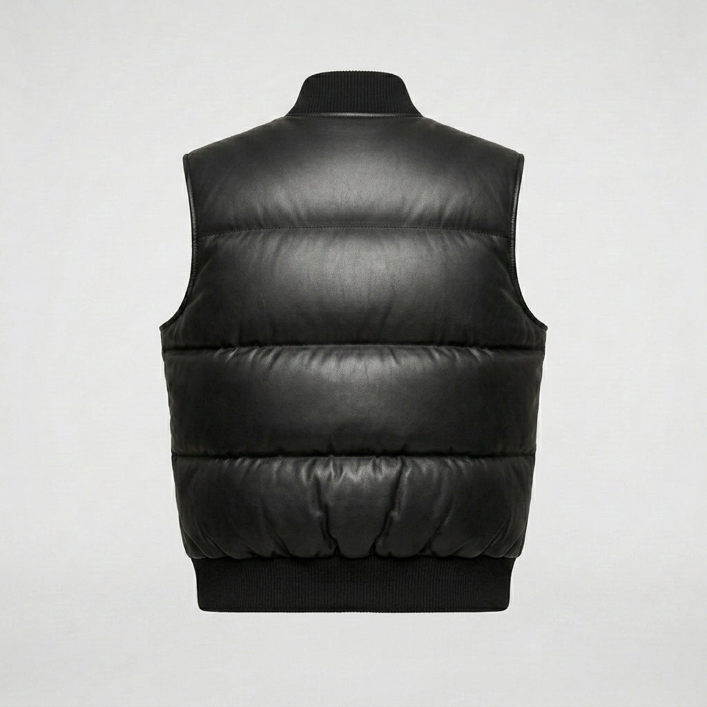 Naro Black Leather Puffer Vest – Buttery Soft Luxury Style