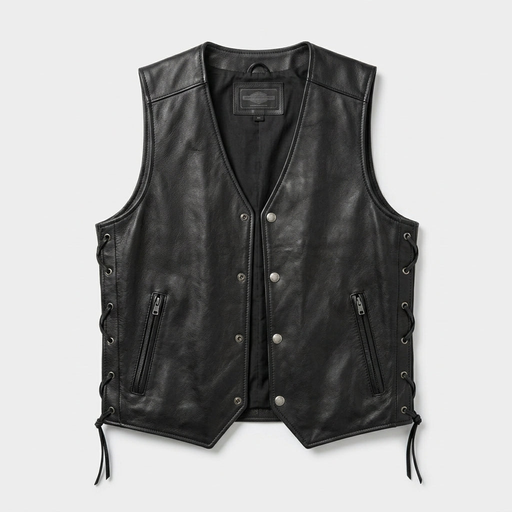 105th Anniversary Leather Motorcycle Vest – Laced Side Classic Edition