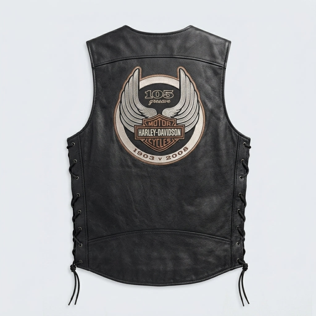 105th Anniversary Leather Motorcycle Vest – Laced Side Classic Edition