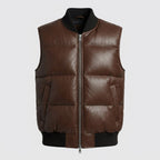 Brown Leather Puffer Vest for Men – Classic Warmth Edition