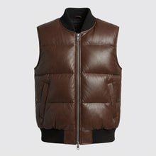 Load image into Gallery viewer, Brown Leather Puffer Vest for Men – Classic Warmth Edition
