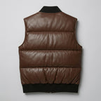 Brown Leather Puffer Vest for Men – Classic Warmth Edition
