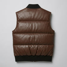 Load image into Gallery viewer, Brown Leather Puffer Vest for Men – Classic Warmth Edition
