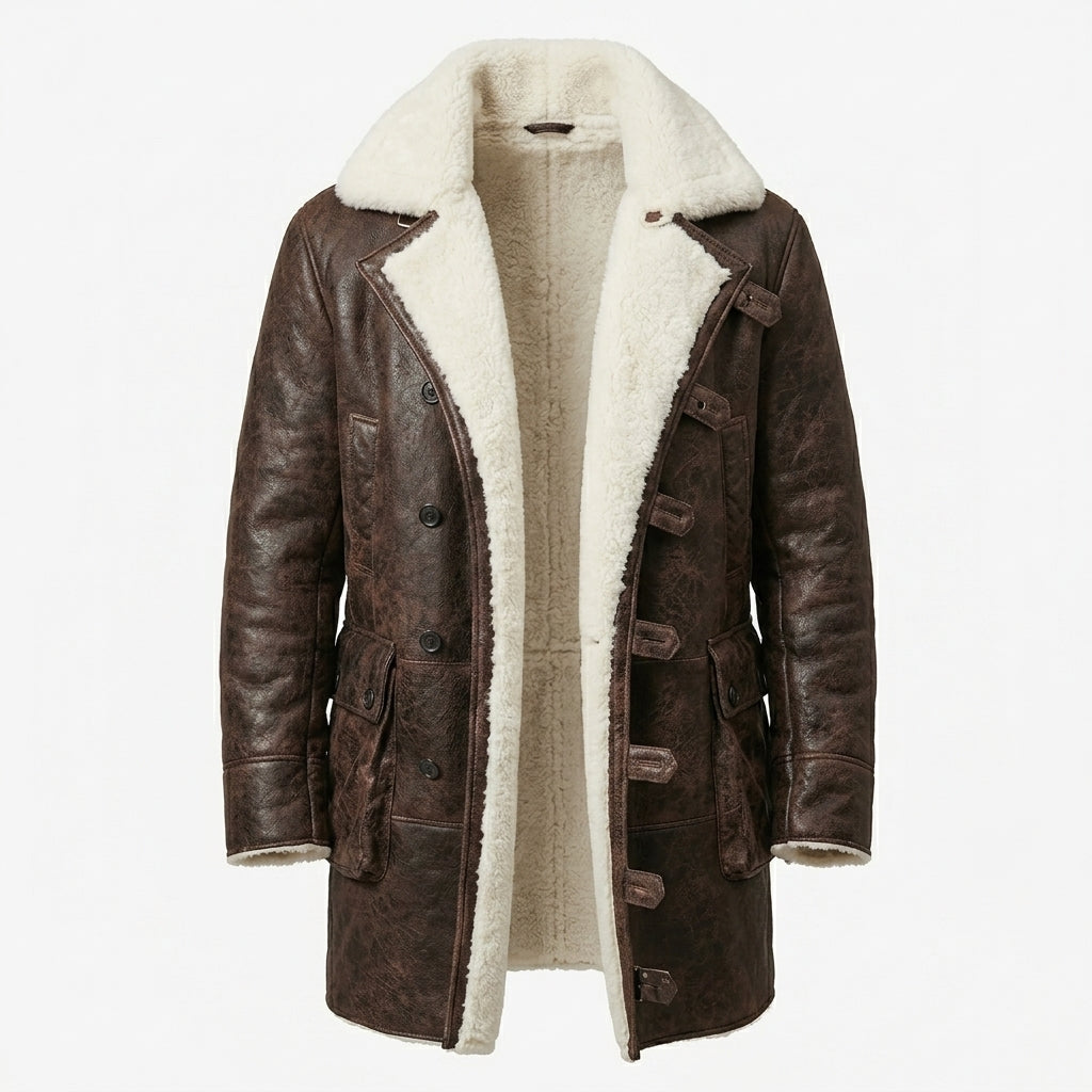 Men’s Sherpa Lined Lambskin Leather Coat – Swedish Shearling Bomber Style