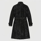 Men’s Black Suede Double-Breasted Trench Coat – Classic Long Overcoat