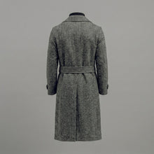 Load image into Gallery viewer, Men’s Manteco Herringbone Double Breasted Long Coat – Dark Gray Classic Fit
