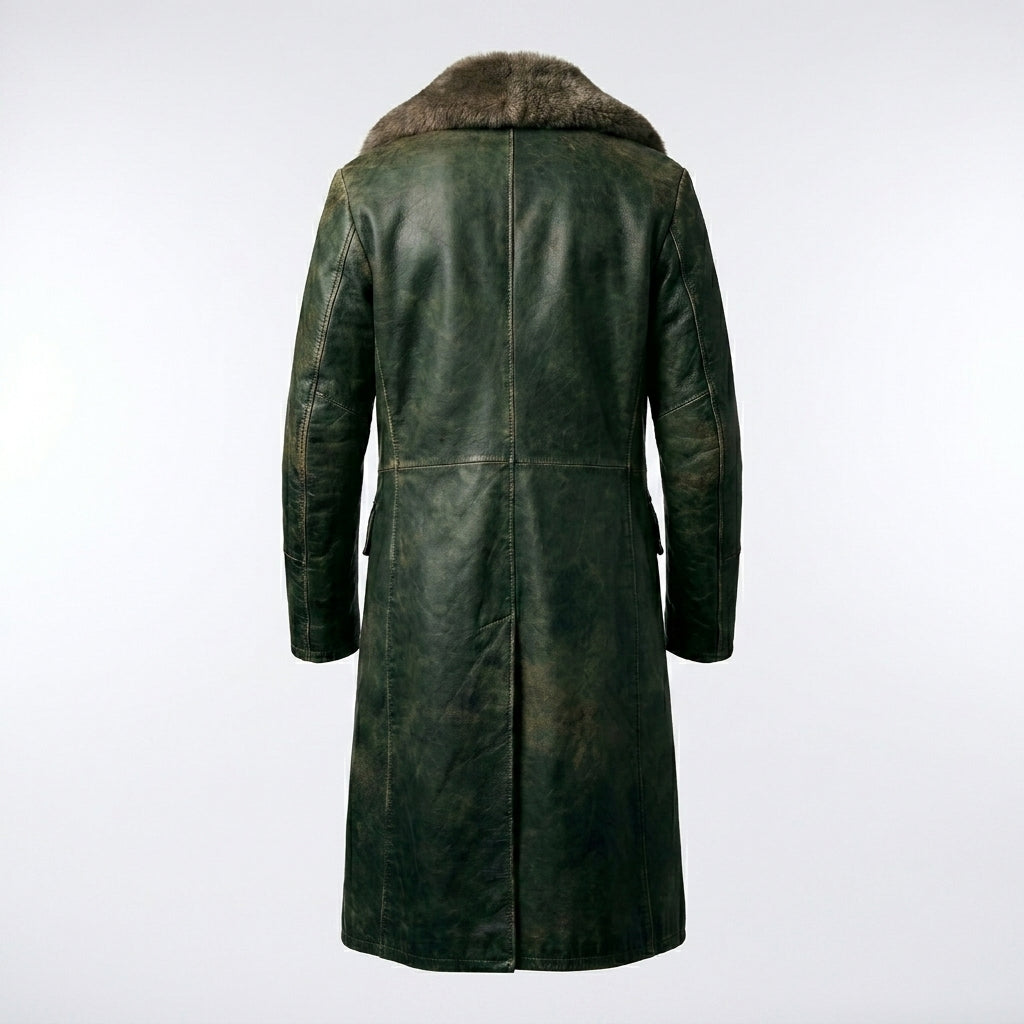 Men’s Dark Green Shearling Leather Jacket – Premium Winter Aviator Style