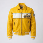 Aviators King Varsity Leather Jacket – Yellow & White Edition