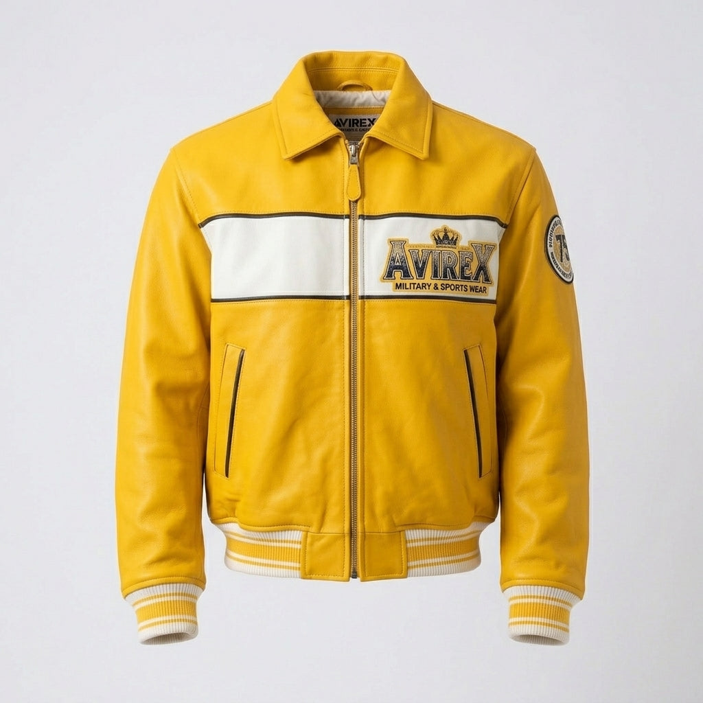 Aviators King Varsity Leather Jacket – Yellow & White Edition