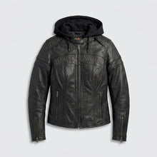 Laden Sie das Bild in den Galerie-Viewer, Motorradjacke für Damen im Harley-Stil mit Scroll Skull 3-in-1 aus Leder
