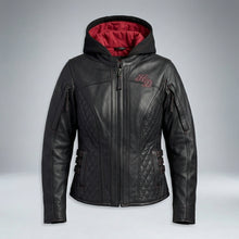Load image into Gallery viewer, Women’s Scroll Skull Leather Motorcycle Jacket – Harley Style Edition
