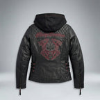 Women’s Scroll Skull Leather Motorcycle Jacket – Harley Style Edition