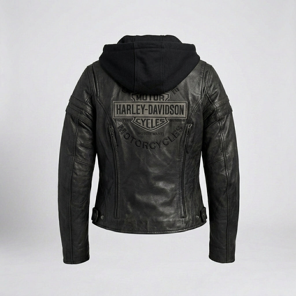 Women’s Scroll Skull 3-in-1 Leather Motorcycle Jacket – Harley Style Edition