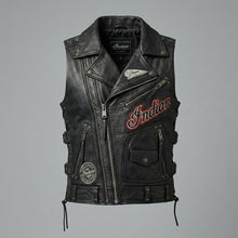 Load image into Gallery viewer, Men’s Western Leather Biker Vest – Heritage Motorcycle Style
