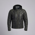Men’s Black Hooded Leather Biker Jacket – Urban Moto Style