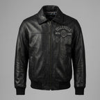 Men’s Embroidered Black Leather Jacket – Pelle Style Street Edition