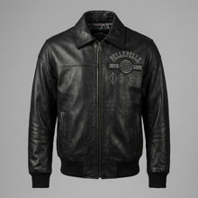 Load image into Gallery viewer, Men’s Embroidered Black Leather Jacket – Pelle Style Street Edition
