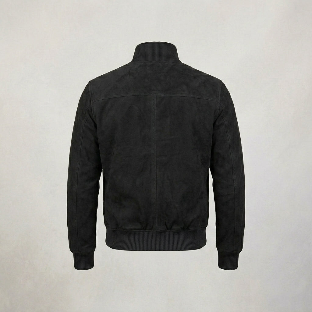 Men’s Black Suede Leather Bomber Jacket – Premium Classic Casual Aviator Coat