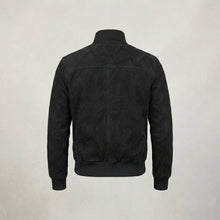 Laden Sie das Bild in den Galerie-Viewer, Men’s Black Suede Leather Bomber Jacket – Premium Classic Casual Aviator Coat
