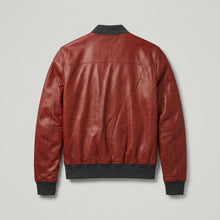 Load image into Gallery viewer, Men’s Red Lambskin Leather Bomber Jacket – Premium Fashion Casual Coat
