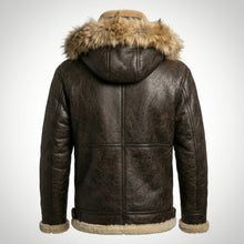 Laden Sie das Bild in den Galerie-Viewer, Men’s B-3 Hooded Sheepskin Bomber Leather Jacket – Premium Shearling Flight Coat
