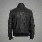 Men’s Black Leather Bomber Jacket – Simple Slim Fit Classic Casual Coat