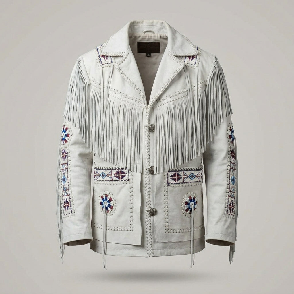 Men’s Western Fringe Cowboy Leather Jacket – Vintage Rodeo Style Coat