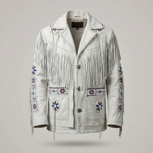 Load image into Gallery viewer, Men’s Western Fringe Cowboy Leather Jacket – Vintage Rodeo Style Coat
