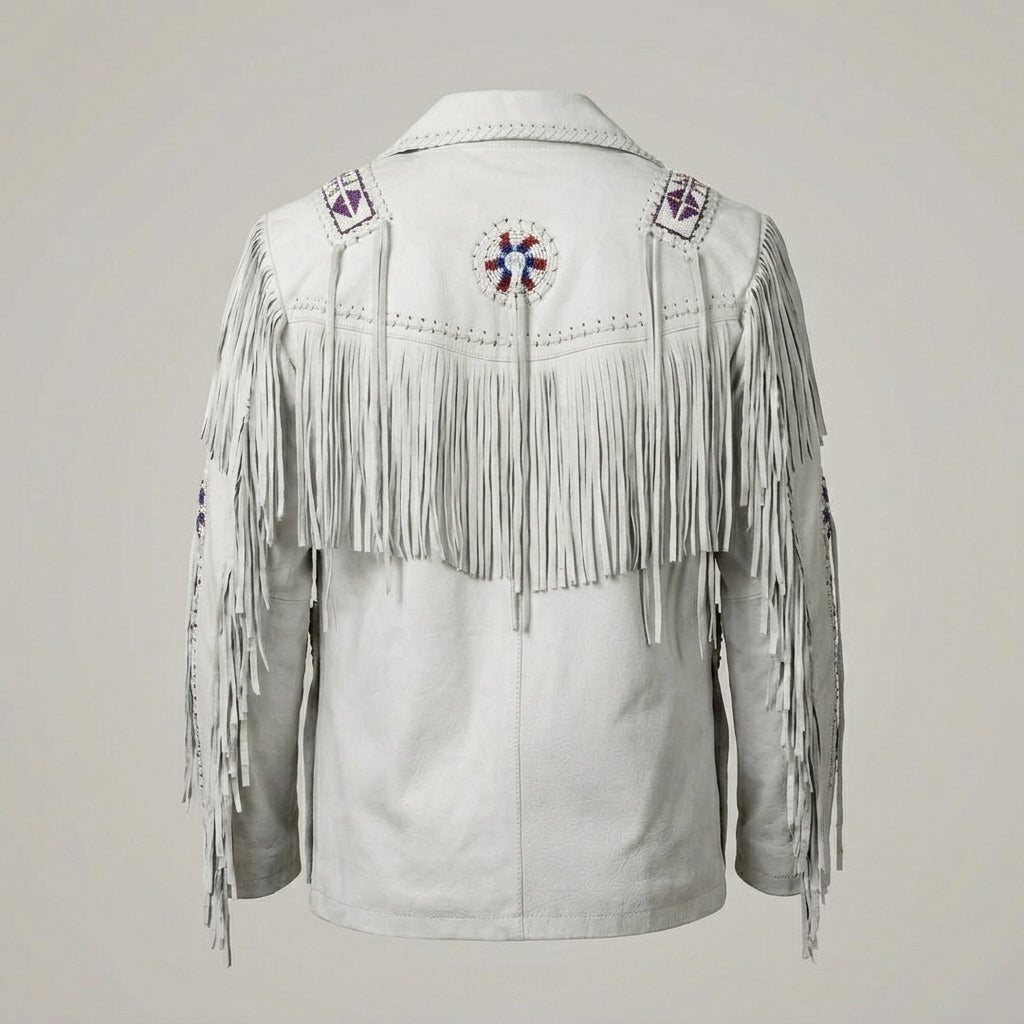 Men’s Western Fringe Cowboy Leather Jacket – Vintage Rodeo Style Coat