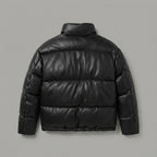 Men’s Black Faux Leather Puffer Jacket – High Neck Winter Coat