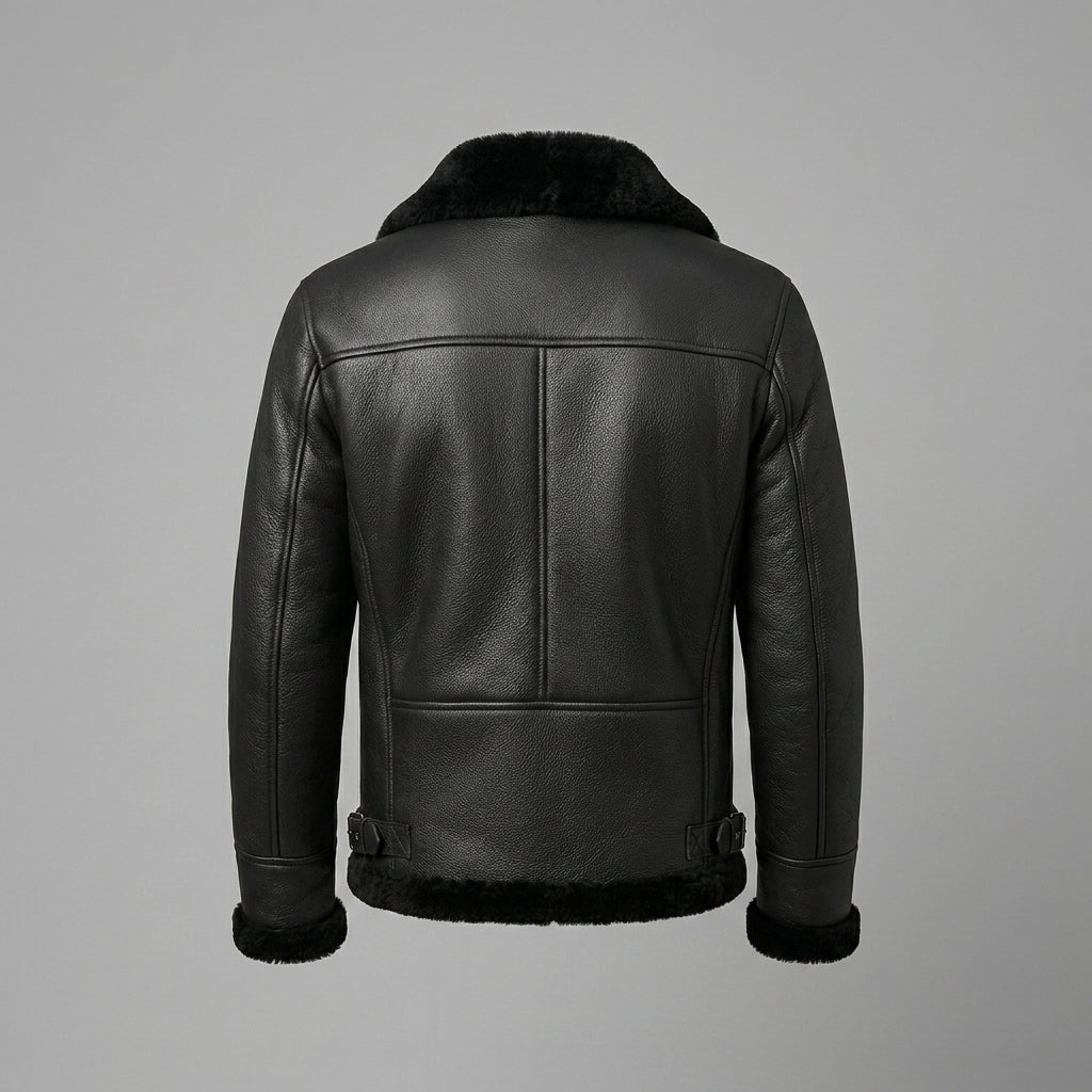 Men’s Black Aviator B3 Shearling Leather Jacket – Premium Flight Bomber Coat