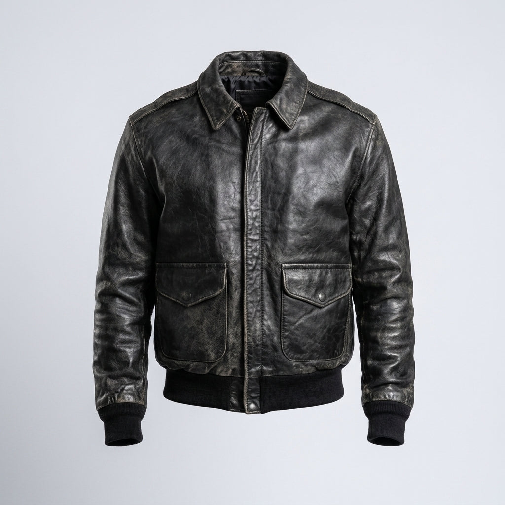 Men’s Vintage A2 Flight Leather Jacket – 80s Military Aviator Bomber Coat