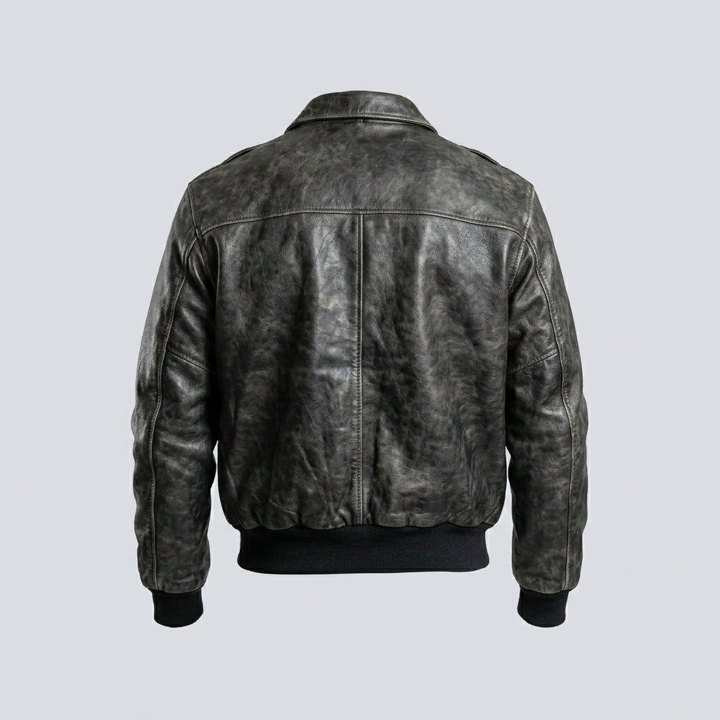 Men’s Vintage A2 Flight Leather Jacket – 80s Military Aviator Bomber Coat
