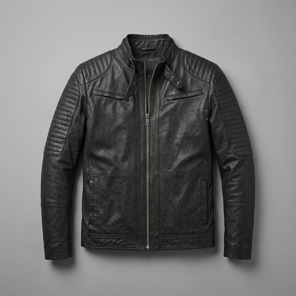 Men’s Classic Black Leather Jacket – Timeless Casual Biker Coat