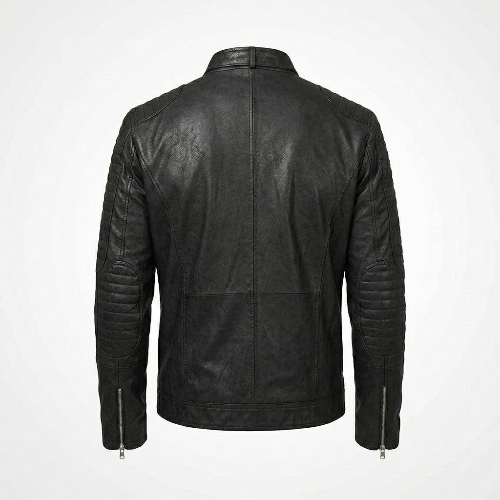 Men’s Classic Black Leather Jacket – Timeless Casual Biker Coat