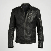 Laden Sie das Bild in den Galerie-Viewer, Classic Black Leather Jacket for Men – Timeless Genuine Leather Style
