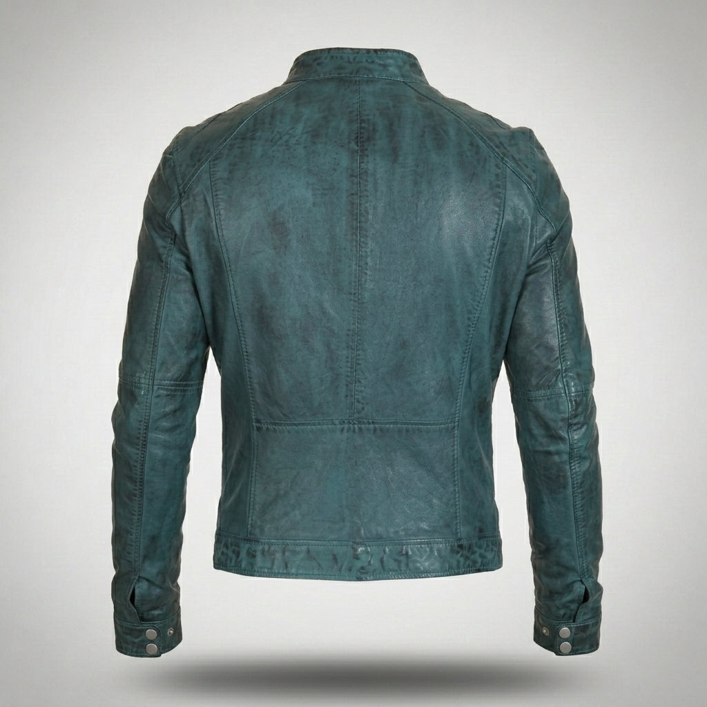 Men’s Distressed Cafe Racer Leather Jacket – Vintage Biker Motorcycle Jacket