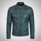 Men’s Distressed Cafe Racer Leather Jacket – Vintage Biker Motorcycle Jacket