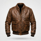 Men’s 100 Mission A-2 Pilot Leather Jacket – Classic Aviation Bomber Coat
