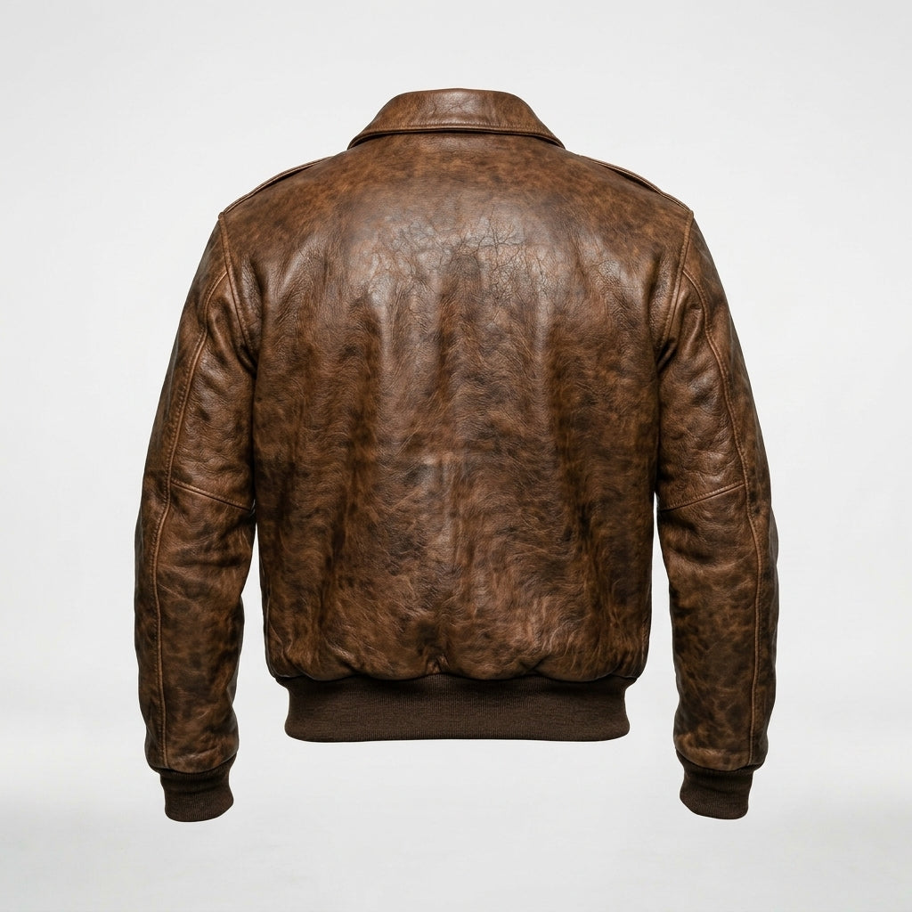 Men’s 100 Mission A-2 Pilot Leather Jacket – Classic Aviation Bomber Coat