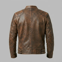 Load image into Gallery viewer, Men’s Brown Distressed Cafe Racer Leather Jacket – Vintage Biker Coat
