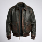 Men’s Brown A2 Aviator Military Pilot Leather Bomber Jacket – Vintage Flight Coat