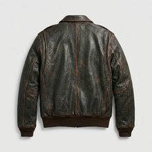 Load image into Gallery viewer, Men’s Brown A2 Aviator Military Pilot Leather Bomber Jacket – Vintage Flight Coat
