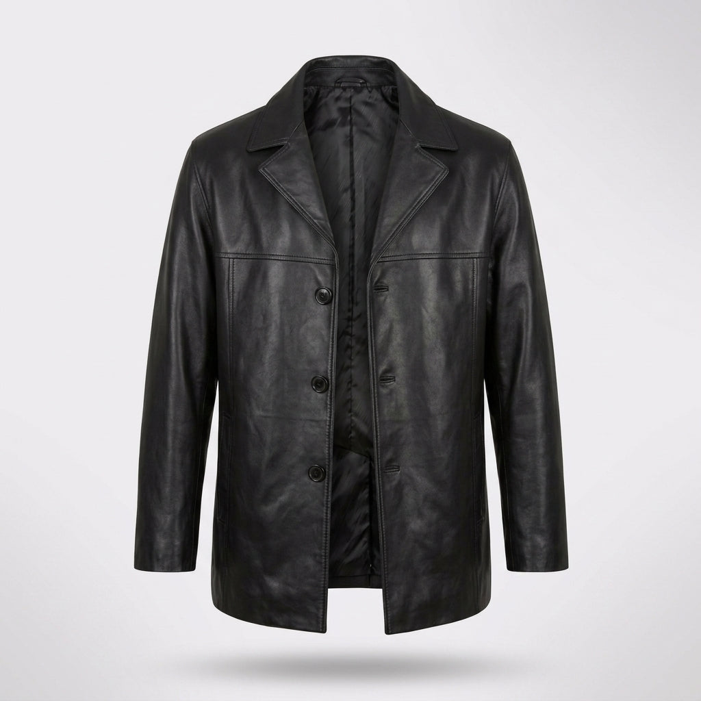 Men’s Black Lambskin Leather Overcoat Blazer Jacket