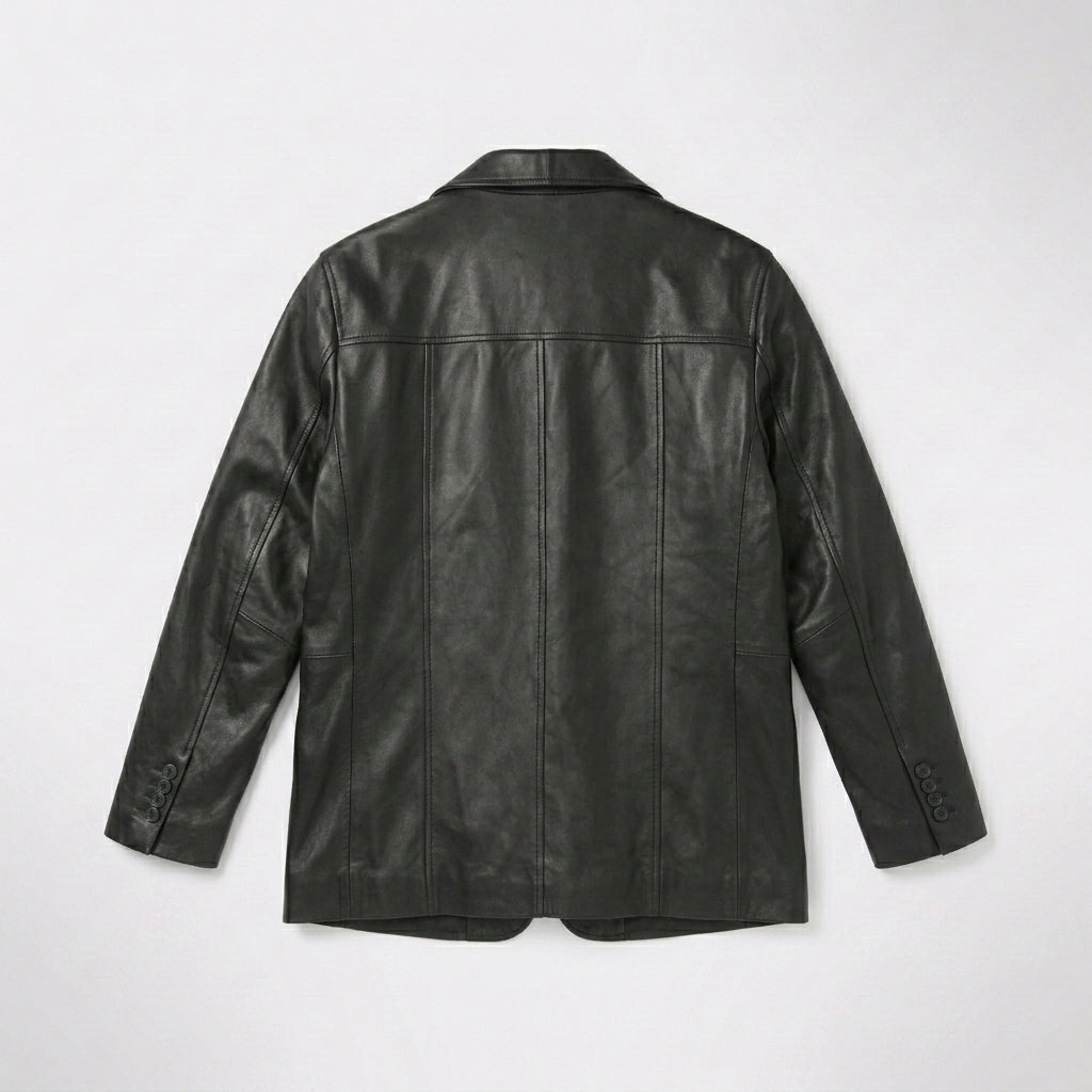 Men’s Black Lambskin Leather Overcoat Blazer Jacket